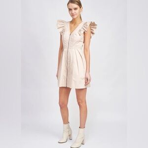 En Saison Leighton Ruffled Mini Dress in Stone Beige Size Small NWT